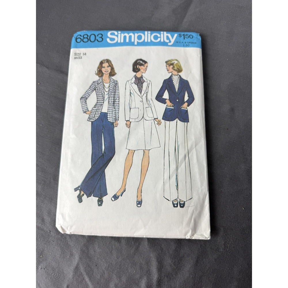 Vtg 1970s Simplicity 6803 Pant Suit Blazer Misses Sewing Pattern‎ Sz 14 Cut